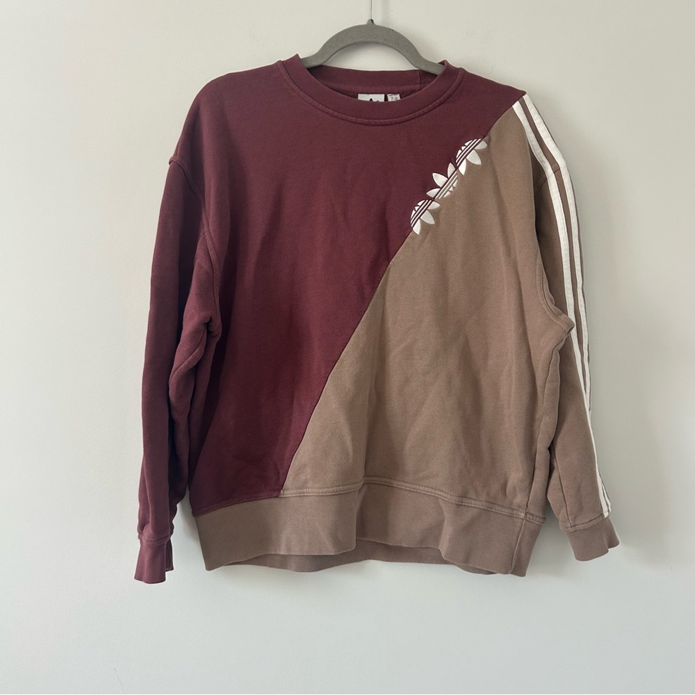 Adidas Originals Adicolor Trefoil Crewneck Burgundy Tan Colorblock Sweatshirt XS